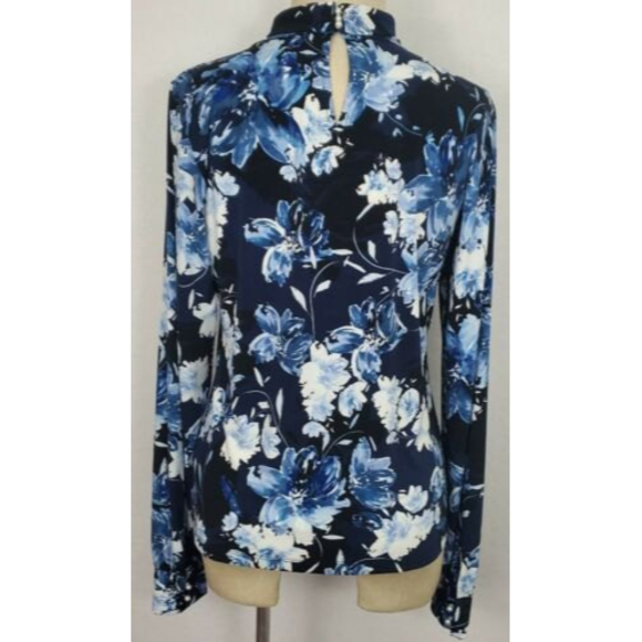 Karl Lagerfeld Paris Womens Floral Mock Turtleneck Blouse Faux Pearl Button S - Picture 3 of 12